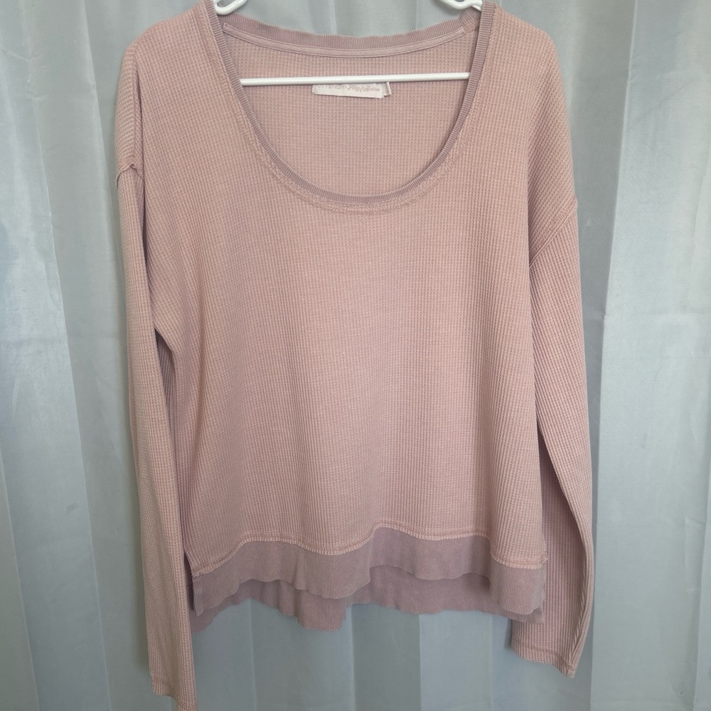 Kittenish Dusty Pink Long Sleeve Waffle Knit Tee